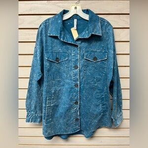 Zenana Outfitters Blue Distressed Top